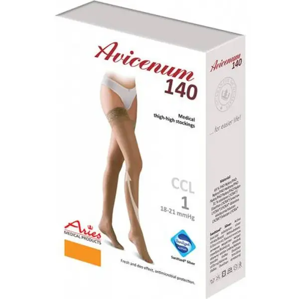 AVICENUM 140 DEN stehenné pančuchy s krajkou a zosilnenou pätou telové-8030 - Veľkosť S - Normal