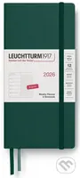 Weekly Planner & Notebook 2026 Wallet (B6+ x A6) Forest Green - tečkovaný
