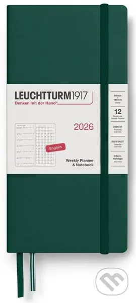 Weekly Planner & Notebook 2026 Wallet (B6+ x A6) Forest Green - tečkovaný