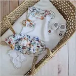 Mušelínové tilko, kraťasy so sukničkou + čelenka, 3D sada, Kvety Z&Z, biela, veľ. 92