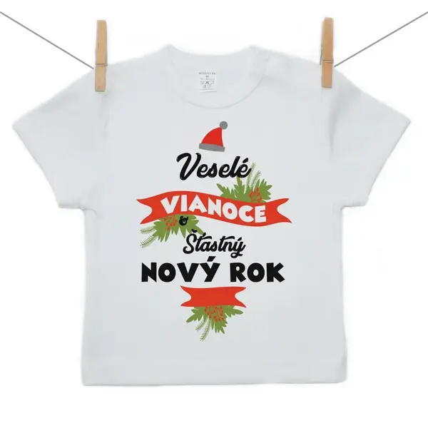 Boodyy Tričko s krátkym rukávom Veselé Vianoce a šťastný nový rok 122 (6-7 rokov)