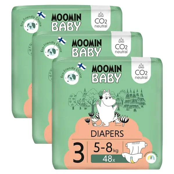 MOOMIN Baby 3 eko plienky mesačné balenie midi 5-8 kg 144 kusov