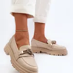 Dámské kožené mokasíny s ozdobou Laura Messi 2780 béžové