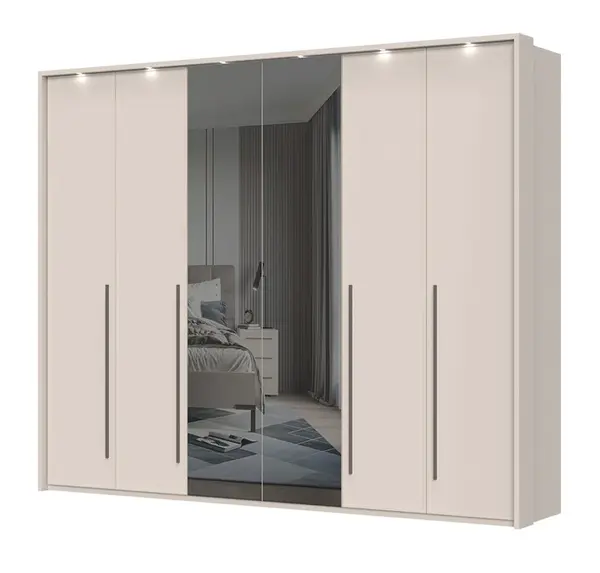 Šestidvéřová šatní skříň baptiste se zrcadlem a led osvětlením -