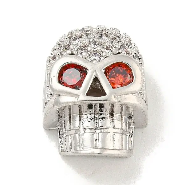 Brass Micro Pave Red Cubic Zirconia Beads