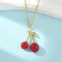 Brass Resin Fruit Cherry Pendant Satellite Chain Necklaces for Women