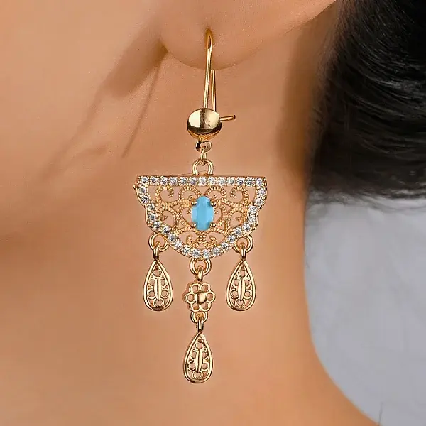 Luxurious Zinc Alloy Middle Eastern Ramadan Hollow Flower Half Round Hoop Earrings