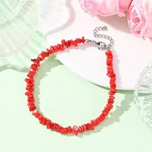 Dyed Natural Freshwater Shell Nuggets Beaded Anklets