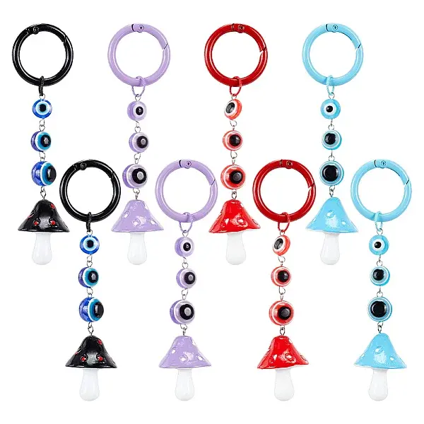 4Pcs 4 Colors Mushroom Resin Pendant Keychains