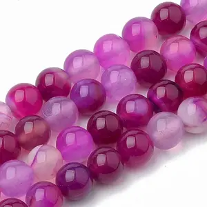 Dyed Natural Striped Agate/Banded Agate Round Bead Strands