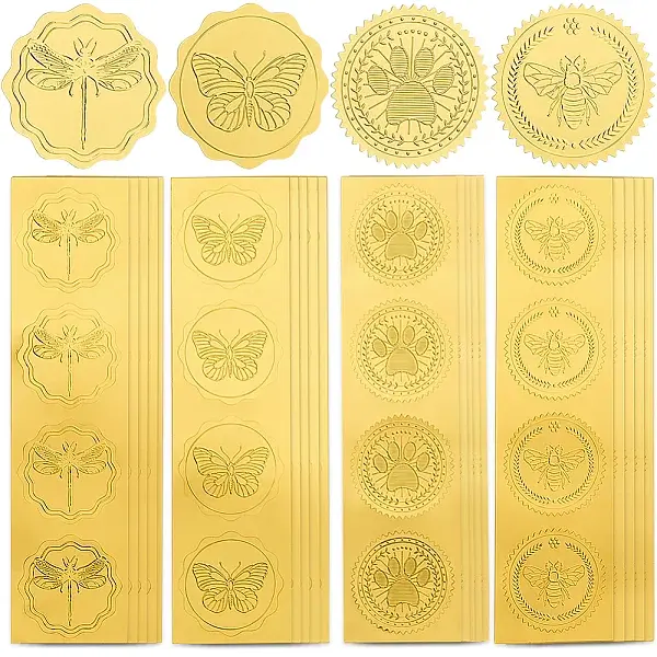 40 Sheets 4 Styles Plastic Self Adhesive Gold Foil Embossed Stickers