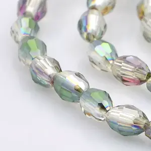 Half Rainbow Plated Glass Faceted Rice Beads Strands