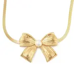 304 Stainless Steel Shell Pearl Flat Snake Chain Bowknot Pendant Necklaces