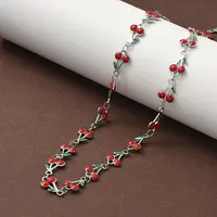304 Stainless Steel Enamel Red Cherry Link Chain Necklaces for Women