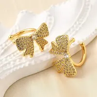 Brass Micro Pave Clear Cubic Zirconia Cuff Earrings