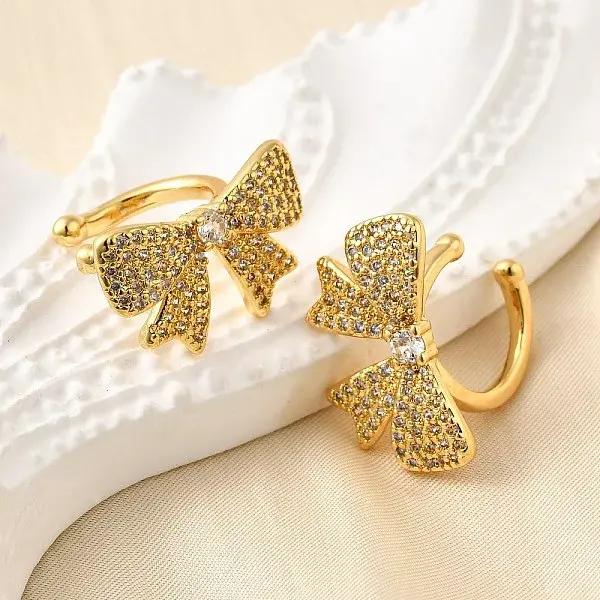 Brass Micro Pave Clear Cubic Zirconia Cuff Earrings