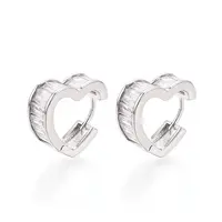 Brass Micro Pave Clear Cubic Zirconia Heart Hoop Earrings