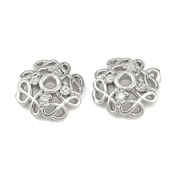 Brass Micro Pave Clear Cubic Zirconia Bead Caps