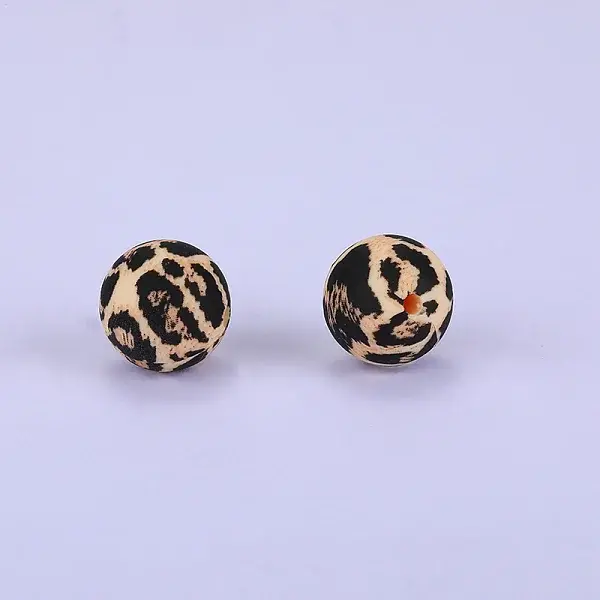 Printed Round with Leopard Print Pattern Silicone Focal Beads