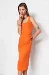 Trendyol Orange Fitted/Fitted Midi tkané šaty se čtvercovým límcem