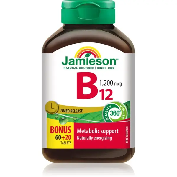 Jamieson B12 1200 mcg Timed Release tablety na podporu energetického metabolizmu 80 tbl