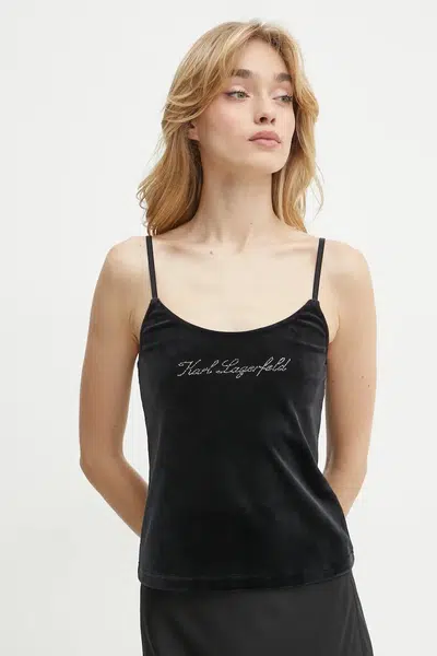Velurový top Karl Lagerfeld černá barva, A1W44006