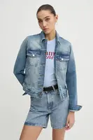 Džínová bunda Tommy Jeans dámská, modrá barva, přechodná, DW0DW19858
