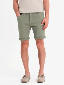 Ombre Men's classic denim shorts with rolled up leg - light olive