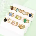 304 Stainless Steel with Glass Cat Eye Cuff Rings for Women