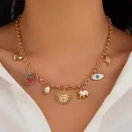 Alloy Enamel Eye Strawberry & Iron & Plastic Pearl Pendant Bib Necklaces for Women