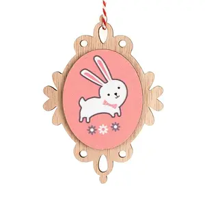 Easter Theme Wood Oval with Rabbit Pendant Decoration