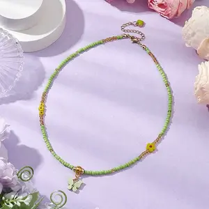 Glass Seed Beads & Flower Handmade Lampwork Beaded Necklaces