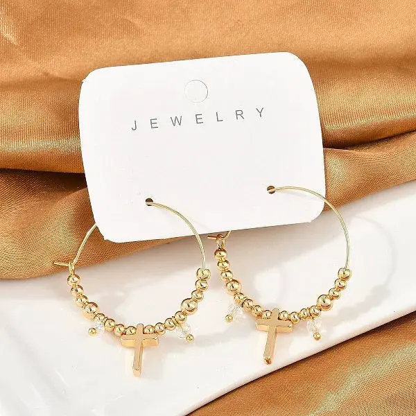 Brass Glass Hoop Earrings