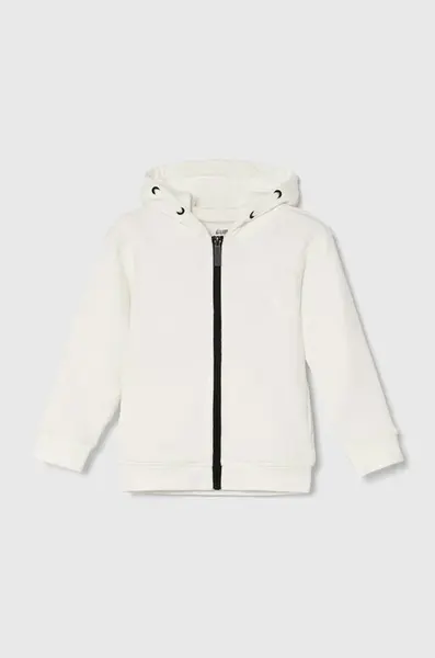 Dětská mikina Guess bílá barva, s kapucí, hladká