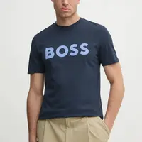 Bavlněné tričko BOSS BOSS CASUAL pánské, tmavomodrá barva, s potiskem, 50481923
