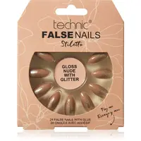 Technic Cosmetics False Nails Stiletto umelé nechty Gloss Nude with Glitter 24 ks