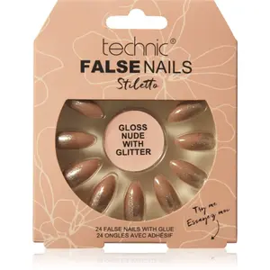 Technic Cosmetics False Nails Stiletto umelé nechty Gloss Nude with Glitter 24 ks