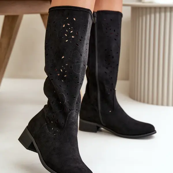 Boto Dámské Zamšené Kozačky S Uzavíráním Černé Tanive