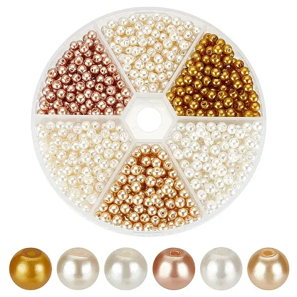 900Pcs 6 Colors Baking Painted Pearlized Glass Pearl Beads