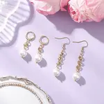 2 Pairs 304 Stainless Steel Shell Pearl Dangle Earring & Hoop Earring Sets