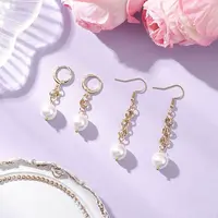2 Pairs 304 Stainless Steel Shell Pearl Dangle Earring & Hoop Earring Sets