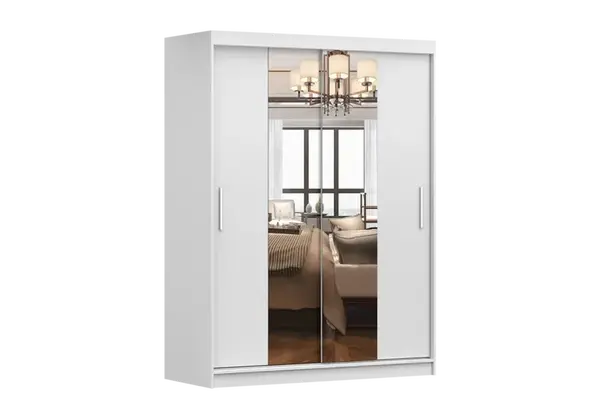 Šatní skříň Vista 01 Barva korpusu: Bílá, Dveře: Bílá mat / zrcadlo