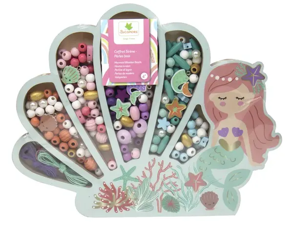 Sycomore Dřevěné pastelové korálky - Mořská panna, 400 ks