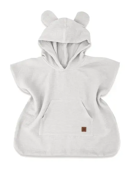 Baby Nellys Dětské mušelínové pončo lux s kapucí Teddy, rychleschnoucí, šedé