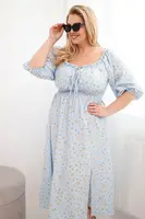 Ženské kvetinové maxi šaty s nastaviteľným výstrihom