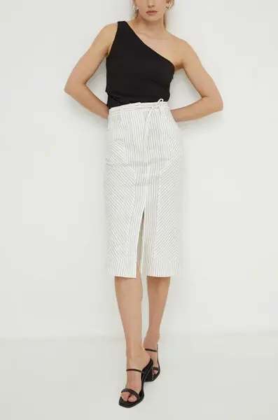 Lněná sukně Day Birger et Mikkelsen bílá barva, midi