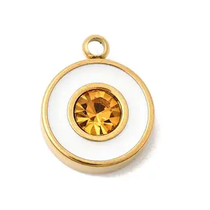 304 Stainless Steel Enamel with Rhinestone Pendants