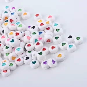 Opaque Acrylic Heart Letter Beads