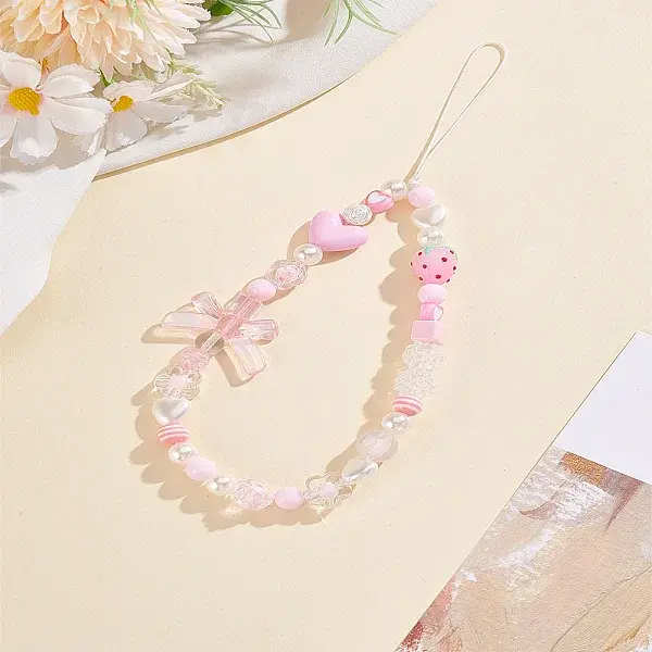 1Pc Resin Beaded Mobile Phone Lanyard Wrist Strap