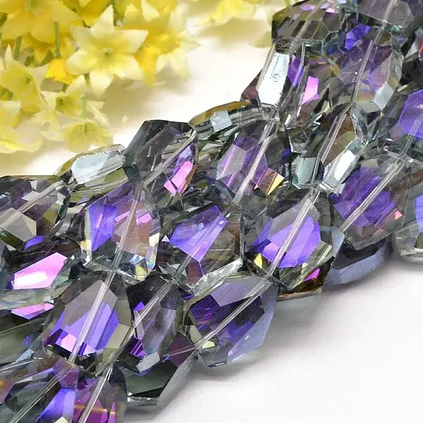 Half Rainbow Plated Faceted Polygon Glass Bead Strands